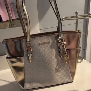 Michael Kors Metallic Gold and Cream Tote